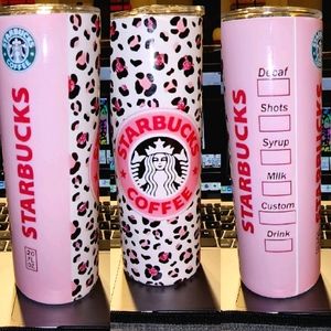 Pink cheeta print Starbucks 20oz Tumbler, stainless.